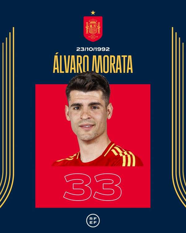 莫拉塔迎33岁生日 西班牙队史第四射手获国家队官方祝福